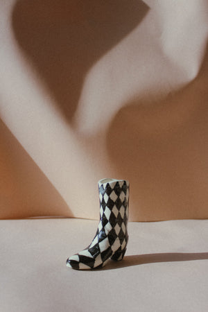 Cowboy boot mini vase - Black and White Diamond